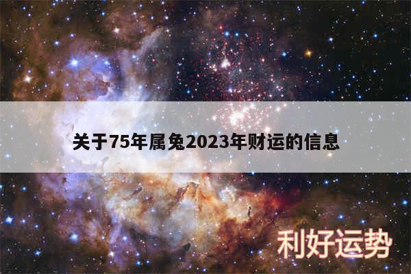关于75年属兔2024年财运的信息